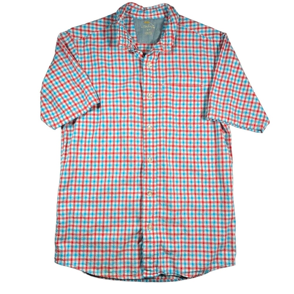 Bob Timberlake Men's Size Small Red White Blue Seersucker Short‎ Sleeve Shirt